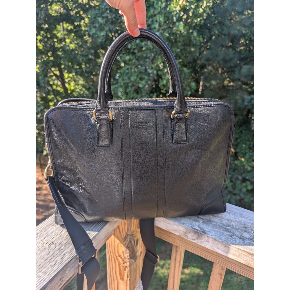 Coach Black Laptop Case Long Strap Top Handle Business Leather Career School